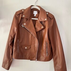 Nine West Brown Leather Biker Jacket